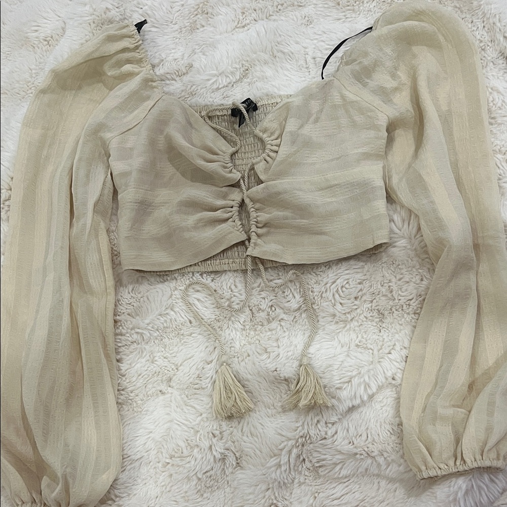 Forever 21 Cream Sheer Blouse with Puff Sleeves
